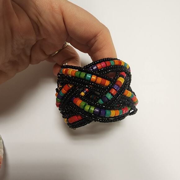 Beaded twist hinged bracelet unmarked jb - Picture 2 of 9